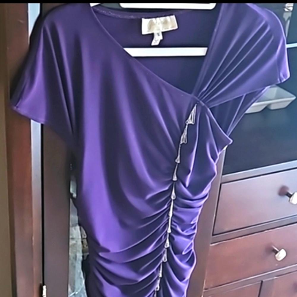 LASTCHANCE Vintage formal Purple Minidress Silver Fringe EUC